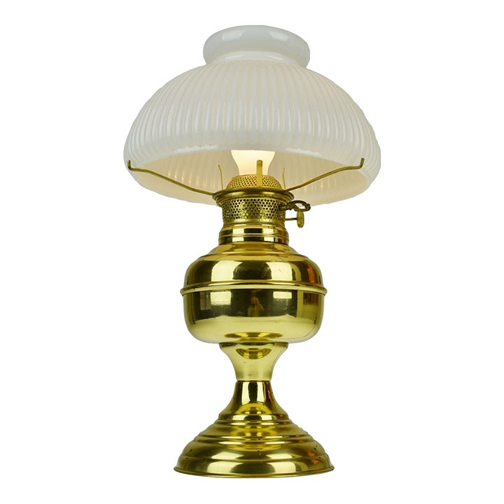 Vintage Electric Table Lamp B & P Oil Lamp Style With White Shade