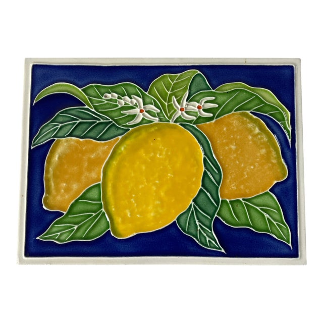 Vintage Italian Ceramic Tile Lemon Wall Hanging For Sale