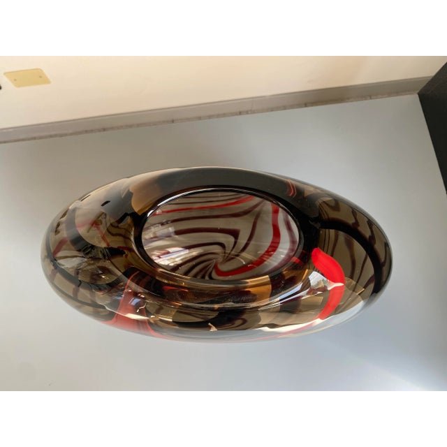 Contemporary Abstract Vase in Fumè Murano Glass and Red Reeds For Sale - Image 3 of 6