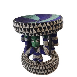 African Beaded wood Bamileke Stool /Table Cameroon 19'"H For Sale