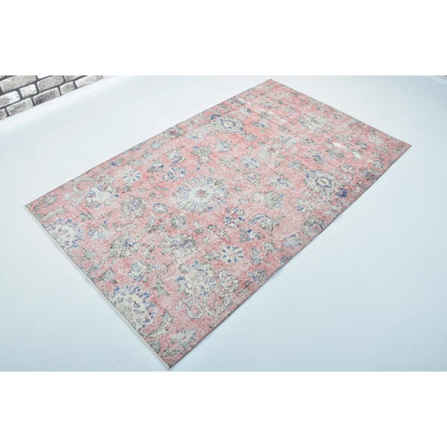 Rug & Kilim 1960s Hot Pink Oriental Design Distressed Pale Rug For Sale - Image 4 of 11