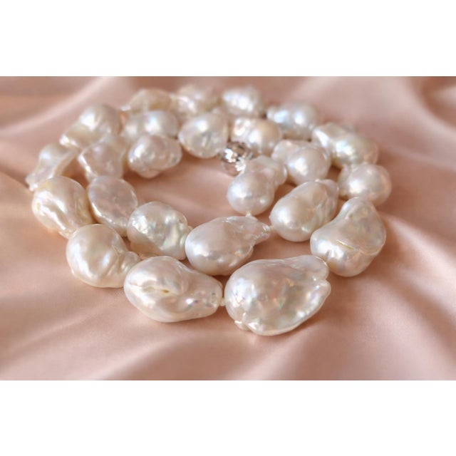 Exceptional Large Natural Baroque Pearl Necklace 29.5" – 14k White Gold Clasp For Sale In Cleveland - Image 6 of 8