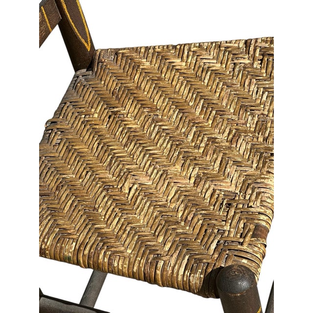 Early 19th Century Antique Ladderback Side Chair in Old Black Varnish With Gold Painted Accents For Sale - Image 9 of 10