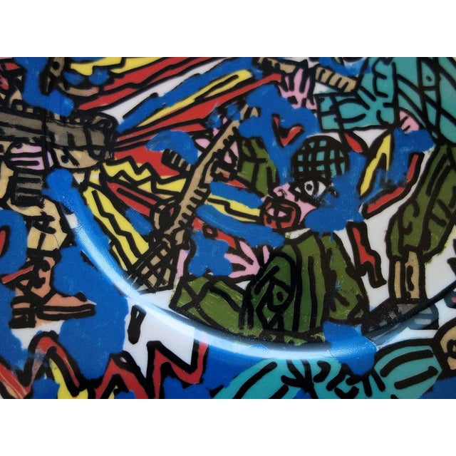 Ceramic Signed Feu Les Soldats Silkscreen on Porcelain Plate after Robert Combas For Sale - Image 7 of 9