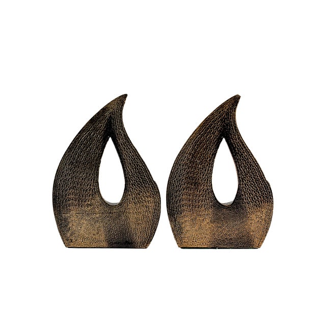 Mid-Century Modern Pair of Ben Seibel for Jenfred-Ware Brass "Flame" Bookends (c.1950) For Sale - Image 3 of 9