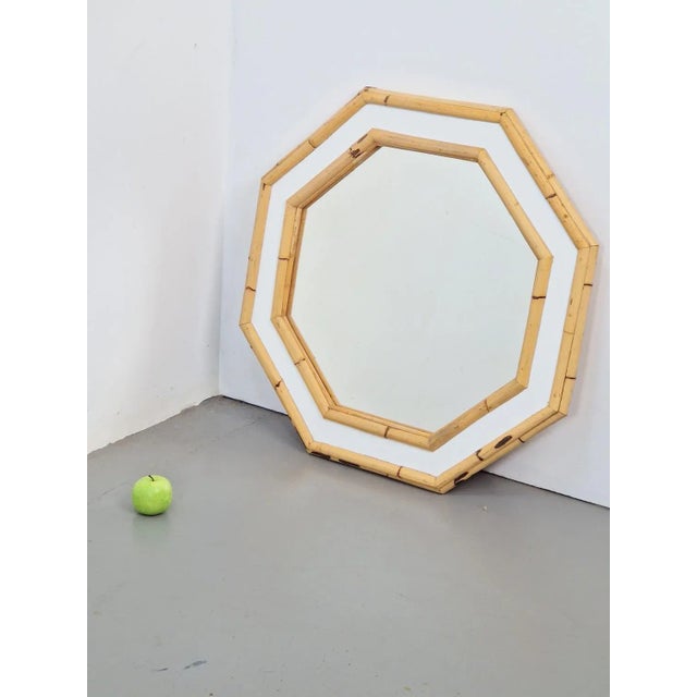 Boho Chic Vintage Bohemian Bamboo Octagon Wall Mirror, Italy, 1960s For Sale - Image 3 of 6
