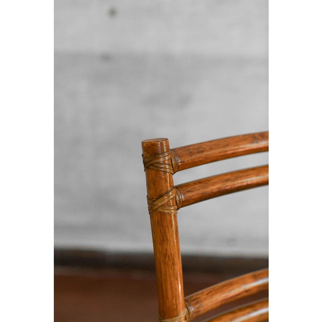 Dining Chairs in Rattan with Leather Bindings and Leather Cushions by Elinor and John McGuire for McGuire, 1970s, Set of 4 For Sale - Image 10 of 11
