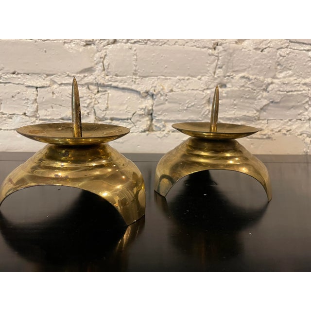 Brass 1980s Post Modern Japanese Brass Candle Holders- a Pair For Sale - Image 8 of 9