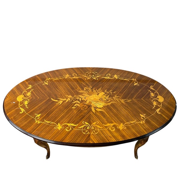 Mid Century Inlaid Italian Oval Coffee Table For Sale In New York - Image 6 of 10