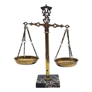 Mid Century Scales of Justice Brass Marble Desk Sculpture 13" For Sale