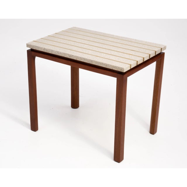 Harvey Probber Terrazzo Brass Mahogany Floating Top Side End Table After Harvey Probber For Sale - Image 4 of 12