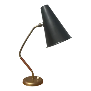 1950s Brass Table Lamp in the Style of Paavo Tynell, Leather