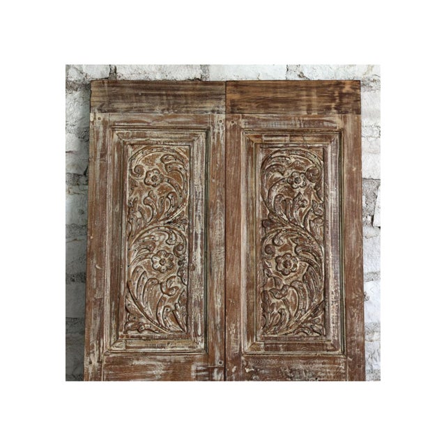 Antique Floral Hand-Carved Double Doors | Reclaimed Wood Hinged or Sliding Doors 80x39 For Sale - Image 4 of 5