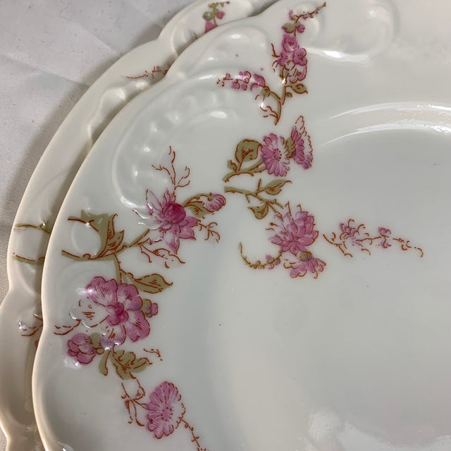 Limoges, France Vintage French Limoges Plate Setting Service for 7 - Pink Spray of Flowers on White Porcelain - 14 Pieces For Sale - Image 4 of 5