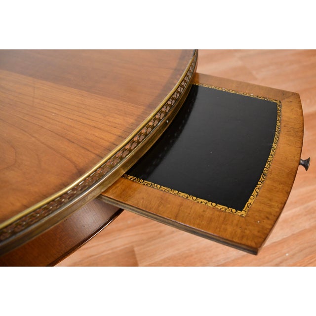 Coffee 1930s French Louis XVI Style Walnut Coffee Accent Table Brass Gallery Railing For Sale - Image 8 of 14