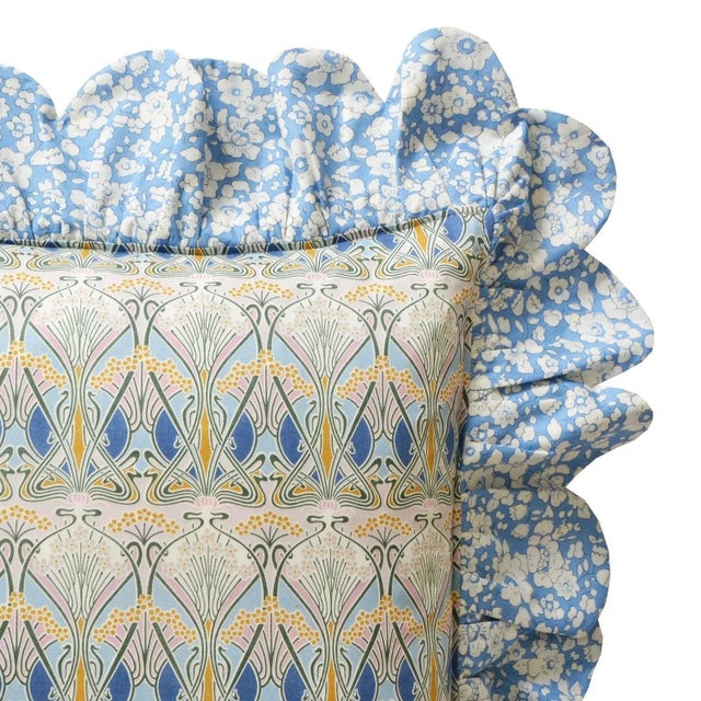 English Scallop Ruffle Cushion Made With Liberty Fabric Ianthe & Betsy Boo For Sale - Image 3 of 4