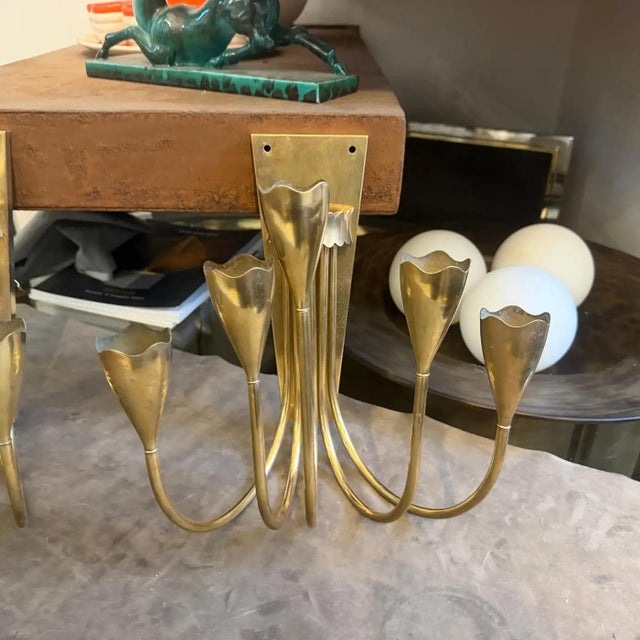 Set of Two 1940s Gio Ponti Style Mid-Century Modern Solid Brass Wall Sconces For Sale - Image 16 of 16