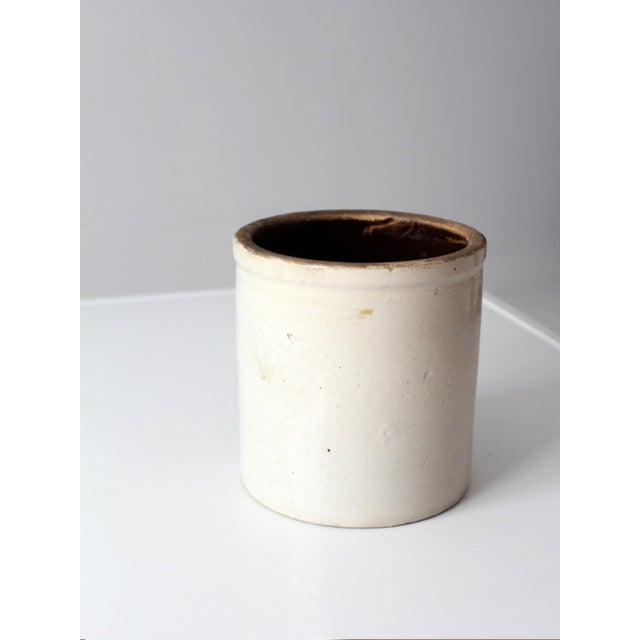 Antique White Salt Glaze Stoneware Crock With Brown Interior For Sale - Image 10 of 11