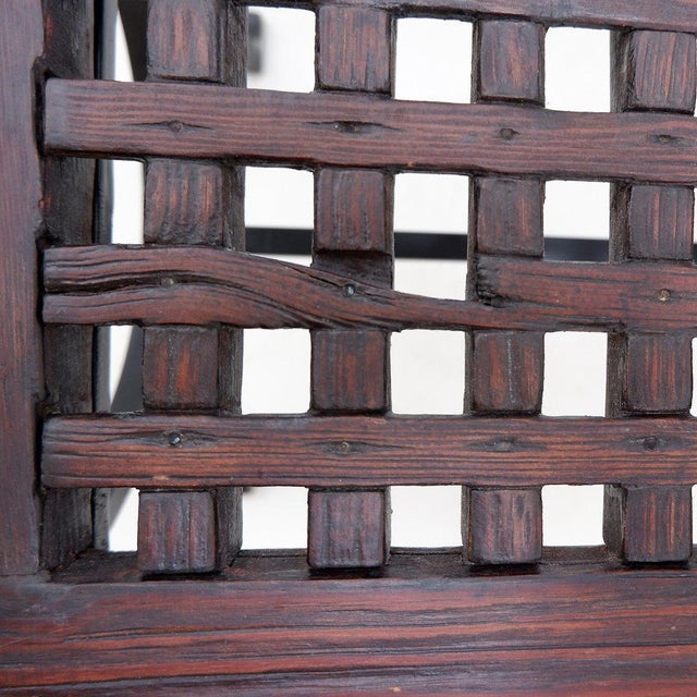 Benches in Openwork Wood with Wrought Iron Legs, Set of 2 For Sale - Image 11 of 13
