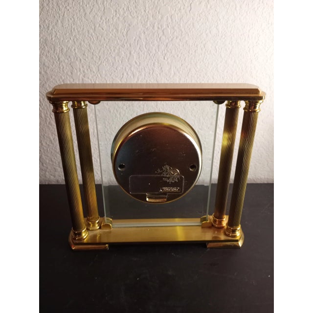 Art Deco 1980s Howard Miller Brass & Crystal Mantle Clock For Sale - Image 3 of 7