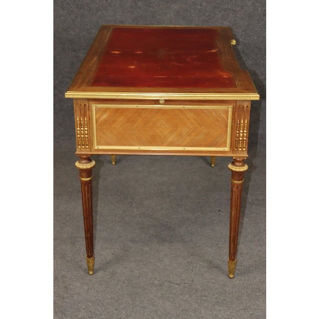 19th C French Louis XVI Style Leather Top and Bronze Ormolu Desk With Pull Panel For Sale In Philadelphia - Image 6 of 16