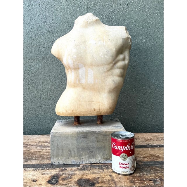 Vintage Stone Torso Sculpture on Cement Base For Sale - Image 10 of 12