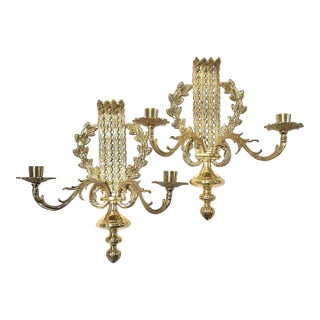 Vintage French Louis XVI Style Brass Wall Sconces – Pair For Sale