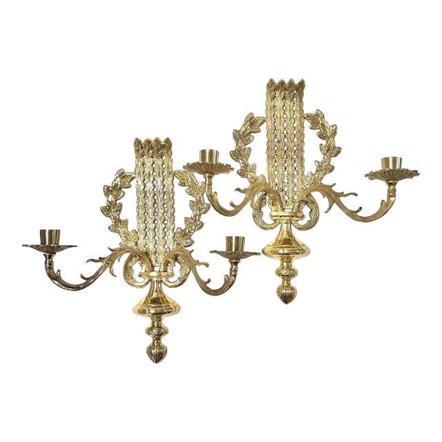 Vintage French Louis XVI Style Brass Wall Sconces – Pair For Sale