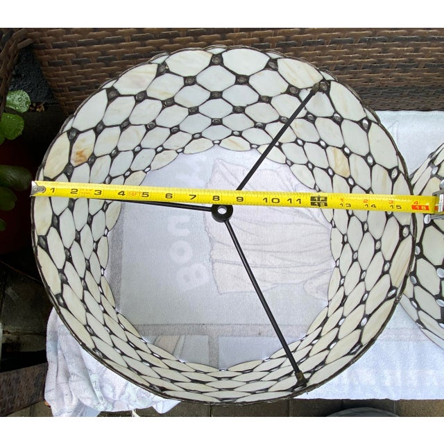 Stunning Pair of Heavyweight 16-Inch Mission-Style Stained Glass Shades For Sale In Los Angeles - Image 6 of 6