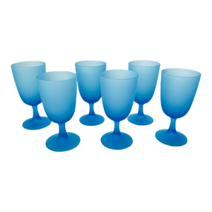 1960s Carlo Moretti Italy Satinato Frosted Blue Glasses - Set of 6
