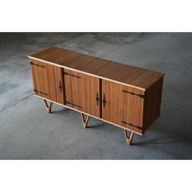 Bamboo Sideboard with Wrought Iron Details, France, 1950s For Sale - Image 4 of 11