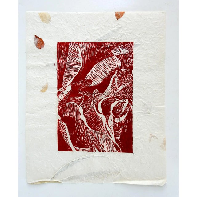 Mid-Century Modern Abstract Tropical Foliage Block Print on Handmade Paper For Sale - Image 3 of 3