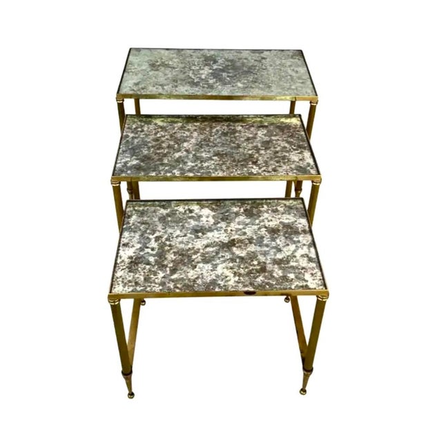 Maison Jansen Mid Century Brass Nesting Tables in Maison Jansen Style For Sale - Image 4 of 11