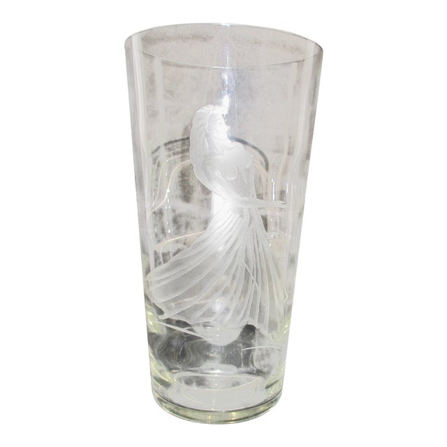 Czechoslovakian Glass Vase With Etched Dancer Chairish