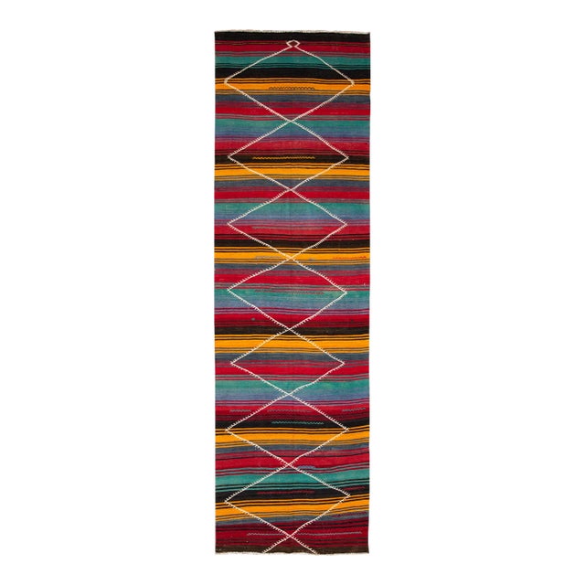 Vnitage Persian Kilim Handmade Multicolor Tribal Wool Runner For Sale