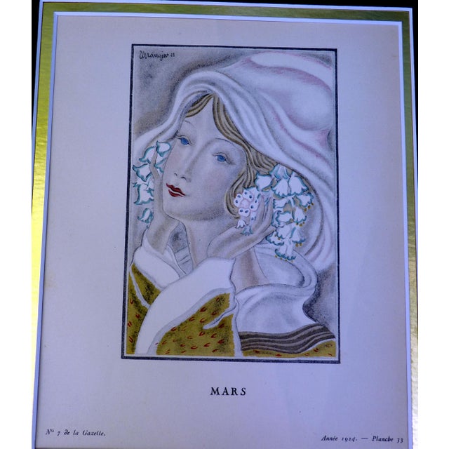 A rare and captivating original pochoir print titled "Mars" (March) by Jean Grangier, published in the renowned French...