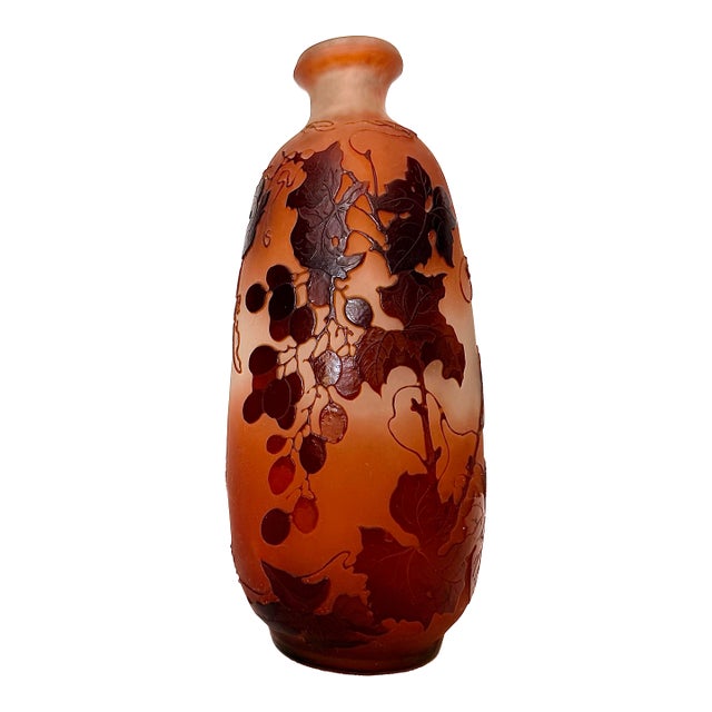 Gallé Signed Large Vase ‘Grape Cluster’ Art Nouveau 1900 For Sale