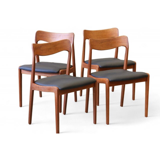 Teak Chairs with Black Leather Seats by Henning Kjærnulf for Korup Stolefabrik, 1960s, Set of 4 For Sale - Image 14 of 14