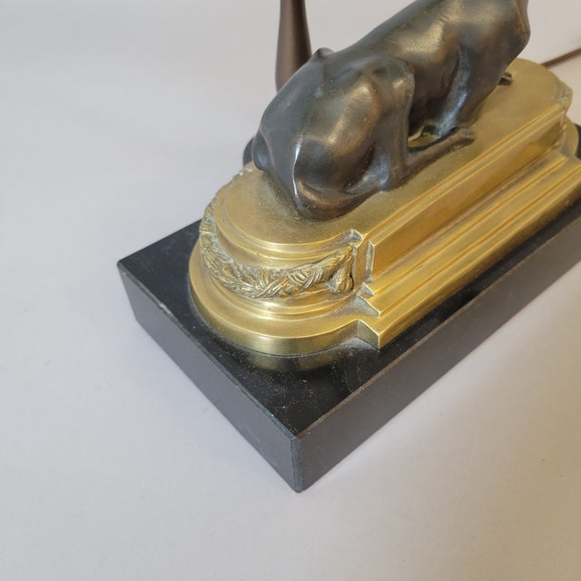 Vintage Bronze Greyhound Dog Table Lamp on Marble Base With Shade For Sale - Image 4 of 7