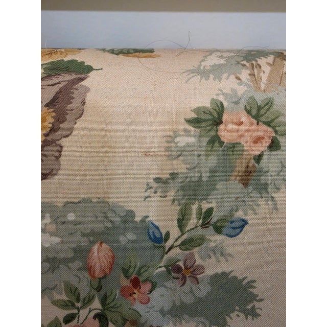 Textile Vintage Baker Furniture 3-Seat Linen Floral Roll Arm Sofa With Skirt For Sale - Image 7 of 10
