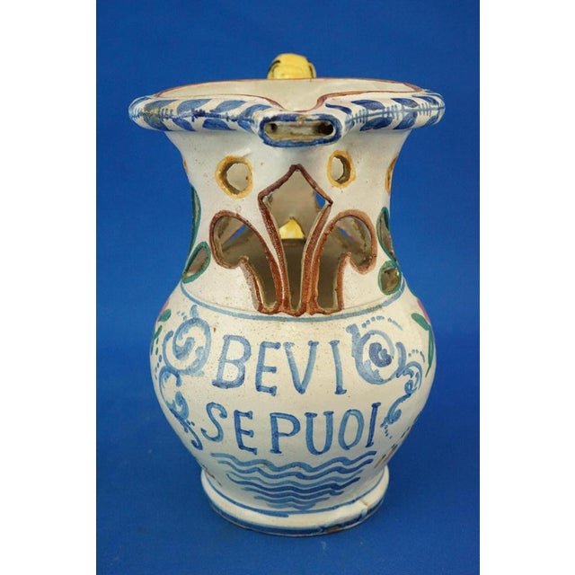 20th Century Drink if You Can Pitcher in Perforated Majolica Ceramic by Fuschini & Rosa, Acquapendente, Italy, 1920s For Sale - Image 9 of 18