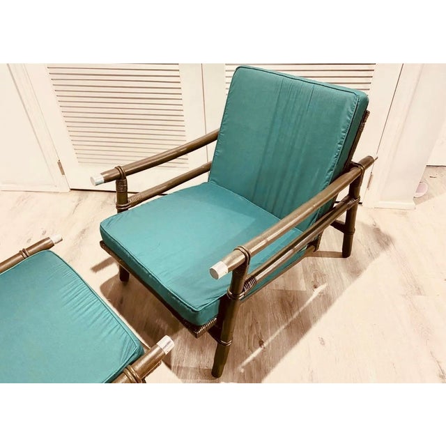 1950s Ficks Reed Rattan Campaign Style Far Horizons Lounge Chair & Ottoman by John Wisner For Sale - Image 10 of 12
