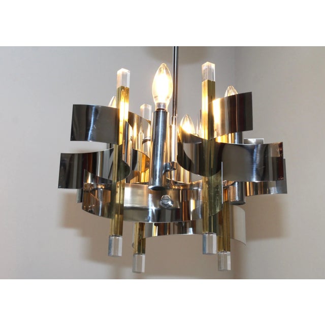 1970s 1970s Gaetano Sciolari Brass and Chrome Chandelier For Sale - Image 5 of 13