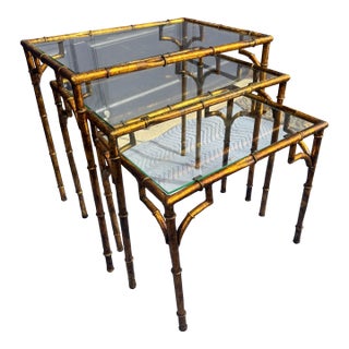 Faux Bamboo Burnished Gilt Nesting Tables, Set of Three For Sale
