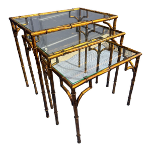 Faux Bamboo Burnished Gilt Nesting Tables, Set of Three