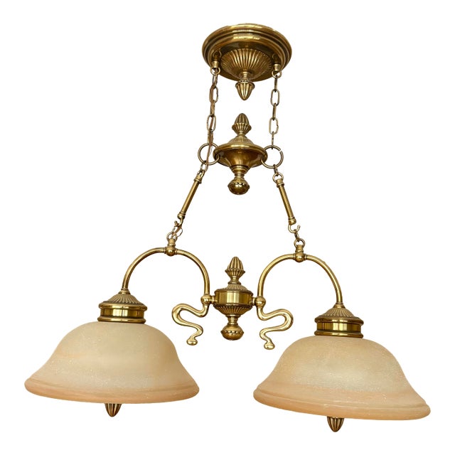 Vintage-Style 2-Light Brass Island Chandelier For Sale
