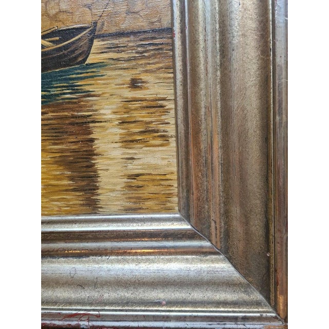 Mid 20th Century Mannerist Large Scale Oil Painting on Canvas, Boats in the Port by E Tiedemann, Framed For Sale - Image 12 of 12