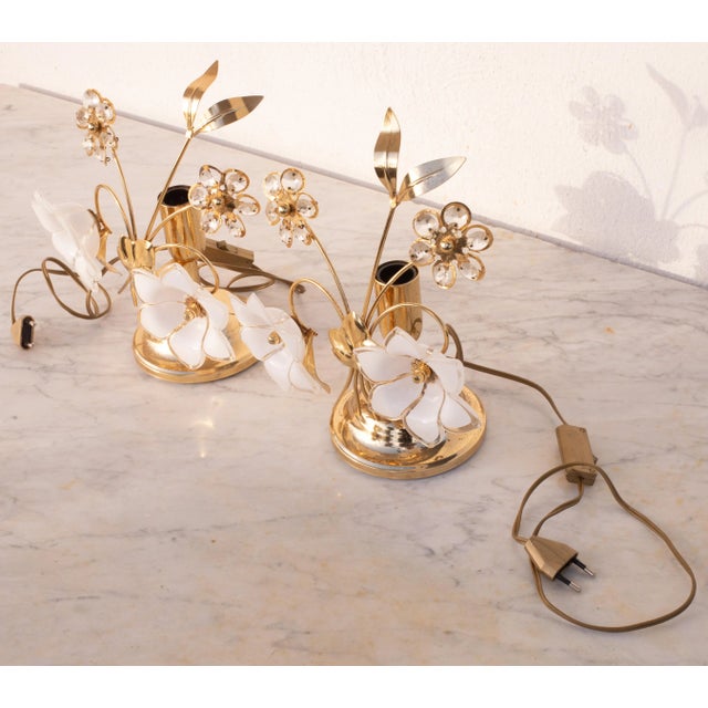 Italian Set of 2 Murano Table Light White Flowers, 1970s For Sale - Image 3 of 12