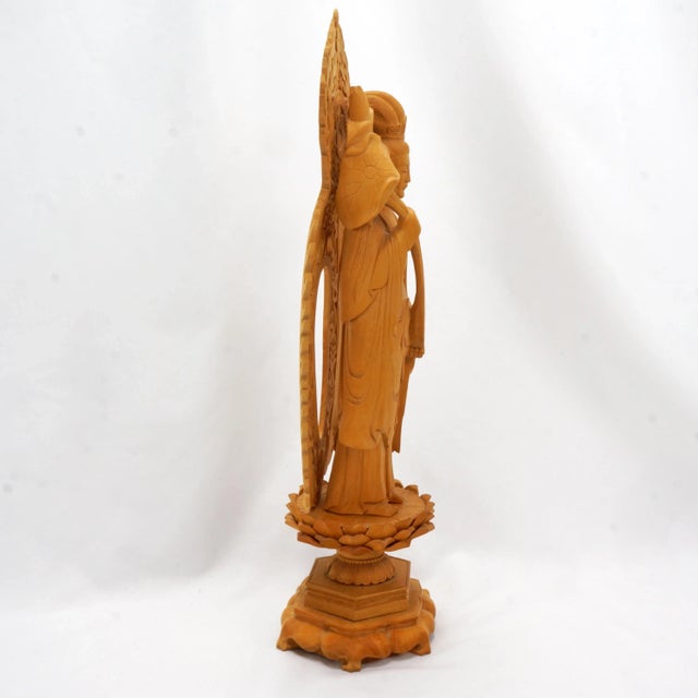 Late 20th Century Vintage Chinese Carved Wood Guanyin Statue For Sale - Image 5 of 11
