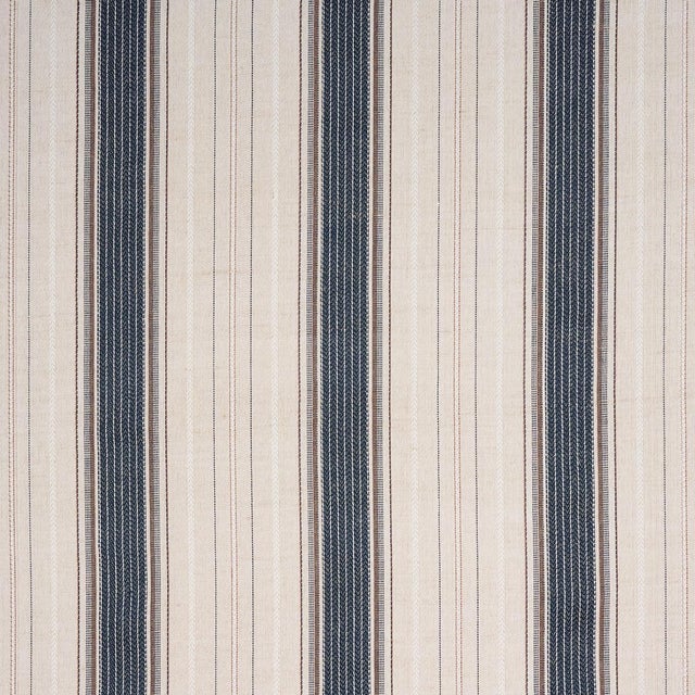 Sample - Schumacher Idris Stripe Fabric In Indigo For Sale